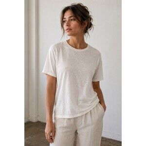 INIMIGO 100% Linen Tee Shirt Medium Ivory Cream Made In Portugal Minimalist Chic